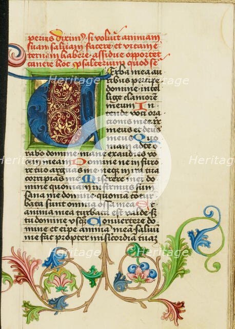 Decorated Initial V; Prayer Book, about 1470-1480. Creator: Workshop of Valentine Noh.