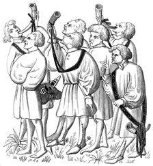 How to shout and blow horns, 15th century (1849). Artist: Unknown