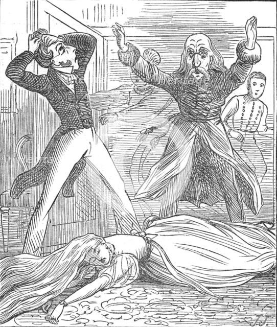 "'What is this?' he exclaimed, horrorstruck. ‘Mademoiselle has fainted', I gasped out", 1872. Creator: J. J..