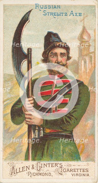 Russian Strelitz Axe, from the Arms of All Nations series (N3) for Allen & Ginter Cigarett..., 1887. Creator: Allen & Ginter.