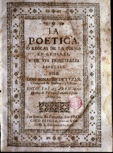 Cover of the first edition of 'La poética' (The Poetics) by Ignacio de Luzán, printed in Zaragoza…