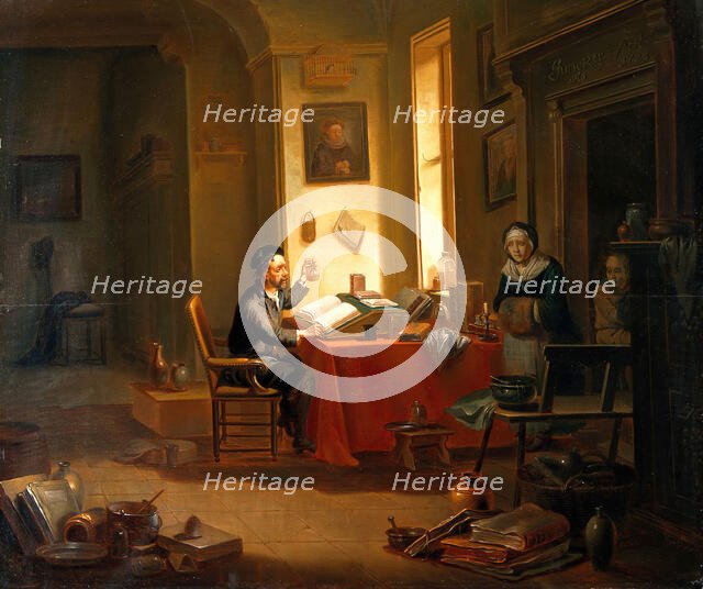 A physician examining a urine-flask, c1740s. Creator: Justus Juncker.