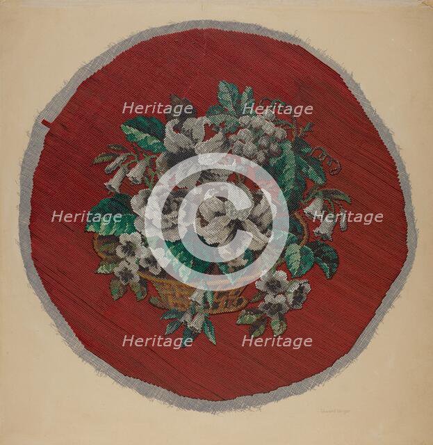 Embroidered Footstool Cover, c. 1938. Creator: Edward Unger.