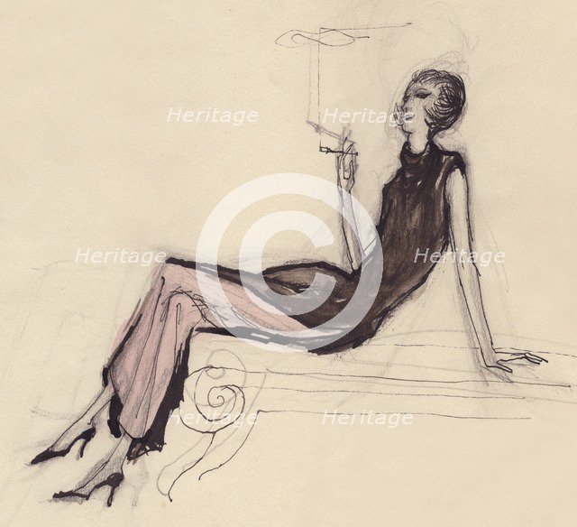 Woman smoking, c1950. Creator: Shirley Markham.