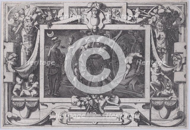 Medea Embarks with Jason (Soudain de nuit avec Jason Medée laissant Colchis en l'Argo est ..., 1563. Creator: Rene Boyvin.