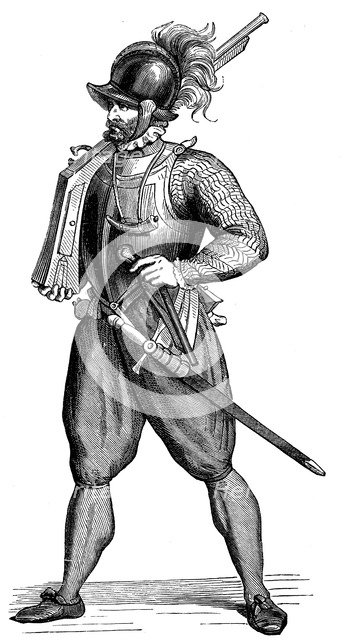 Foot soldier carrying an harquebus, 1590. Artist: Unknown