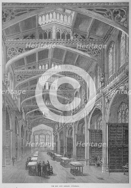 Interior view of Guildhall Library, City of London, 1872.                                            Artist: Anon