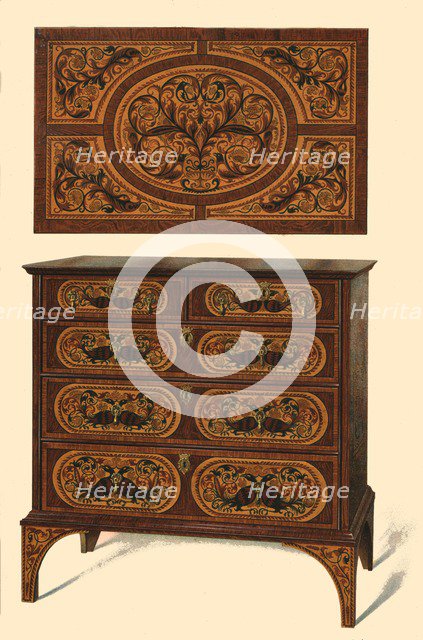 Chest of drawers inlaid with marquetry, 1905. Artist: Shirley Slocombe.