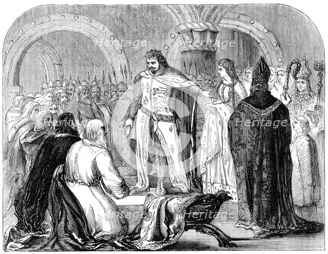 Edward I presenting his infant son to the Welsh, 1284. Artist: Unknown