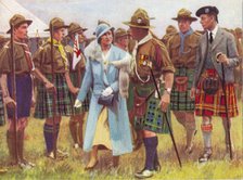 King George VI and Queen Elizabeth inspect scouts at Portree, on the Isle of Skye c1935. Artist: Unknown