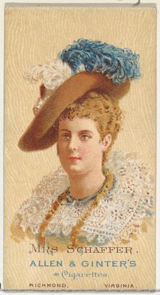 Mrs. Schaffer, from World's Beauties, Series 2 (N27) for Allen & Ginter Cigarettes, 1888., 1888. Creator: Allen & Ginter.