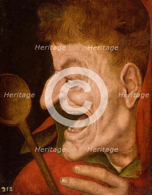 A jester: a grotesque head of a fool brandishing a wooden spoon. Creator: Massys, Quentin  .