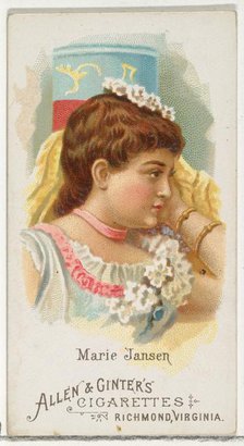 Marie Jansen, from World's Beauties, Series 1 (N26) for Allen & Ginter Cigarettes, 1888., 1888. Creator: Allen & Ginter.