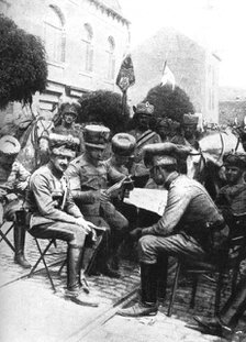 Officers in the Hussars, Chaussee de Louvain, Brussels, First World War, 1914. Artist: Unknown