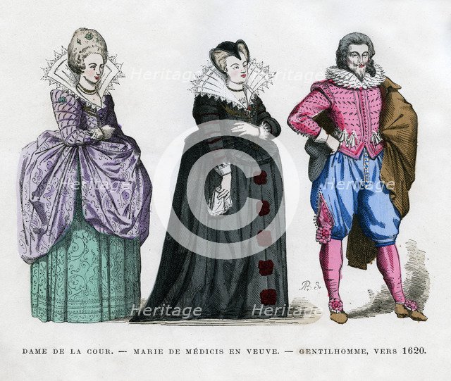 A lady of the court, Marie de' Medici as a widow, and a gentleman, c1620 (1882-1884). Artist: Unknown