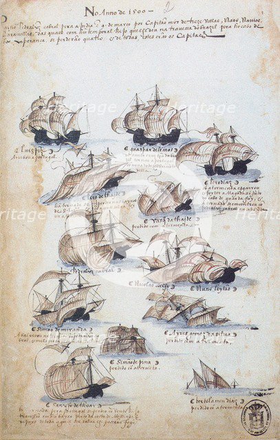 The fleet of Pedro Álvares Cabral in 1500. From Livro das Armadas, ca 1568.