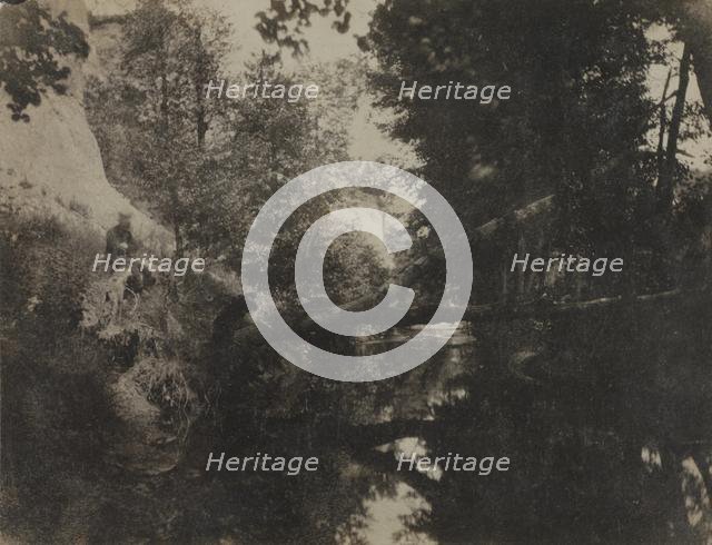 Landscape with Seated Figure on Stream Bank, c. 1856. Creator: Frank Chauvassaignes (French).