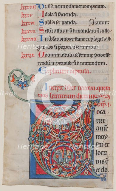 Manuscript Illumination with Initial V, from a Bible, ca. 1175-95. Creator: Unknown.