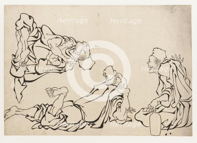 A sake bout, late 18th-early 19th century. Creator: Hokusai.