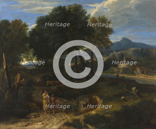 Pastorale avec un jeune pâtre et une femme avec un enfant dans les bras, between 1662 and 1679. Creator: Francisque Millet.