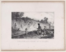 Hunting a Ferret with Blanks, from the series Hunting Scenes, 1829. Creator: Alexandre Gabriel Decamps.