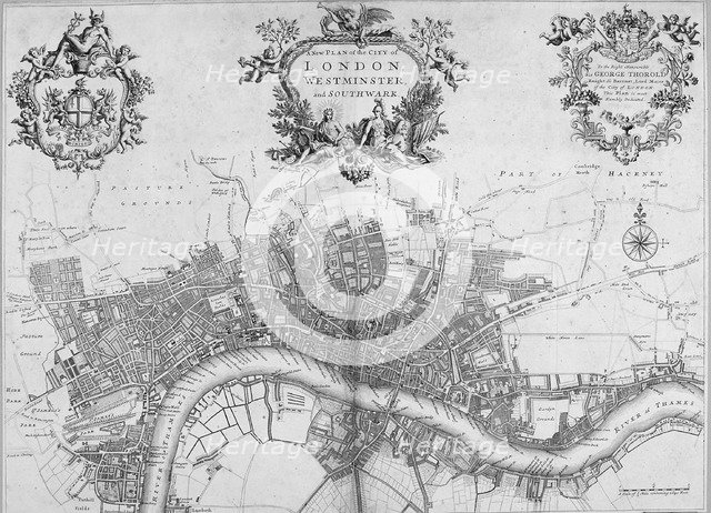 Map of Westminster, the City of London and Southwark, 1720.                                          Artist: Anon