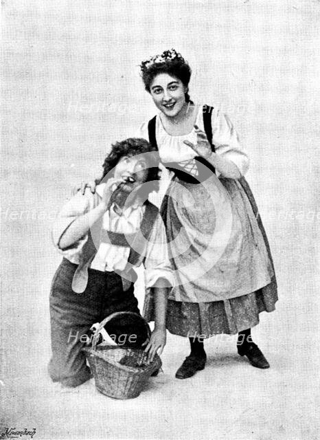 "Hänsel and Gretel,'' at the Gaiety Theatre: Marie Elba as Hänsel and Jeanne Douste as Gretel, 1895. Creators: George Meisenbach, George Henry Hana, Hana Studios Ltd.