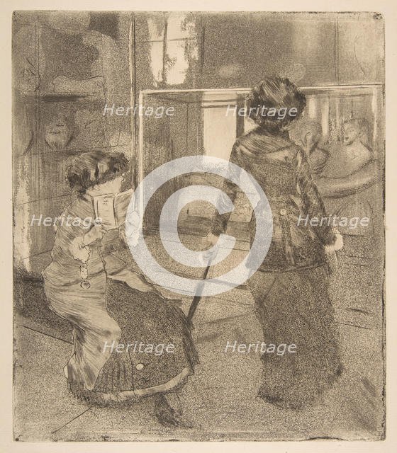Mary Cassatt at the Louvre: The Etruscan Gallery, 1879-80. Creator: Edgar Degas.