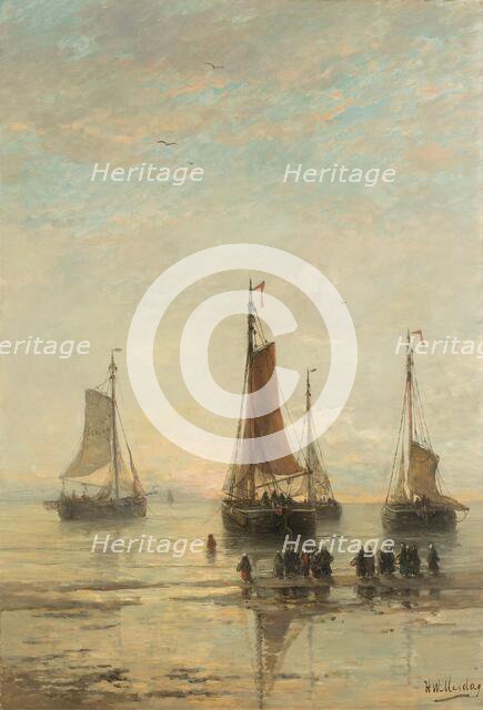 Bluff-Bowed Scheveningen Boats at Anchor, 1860-1889. Creator: Hendrik Willem Mesdag.