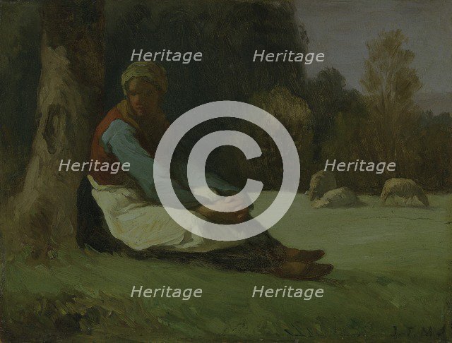 'Seated shepherdess', c1850s. Artist: Jean Francois Millet.