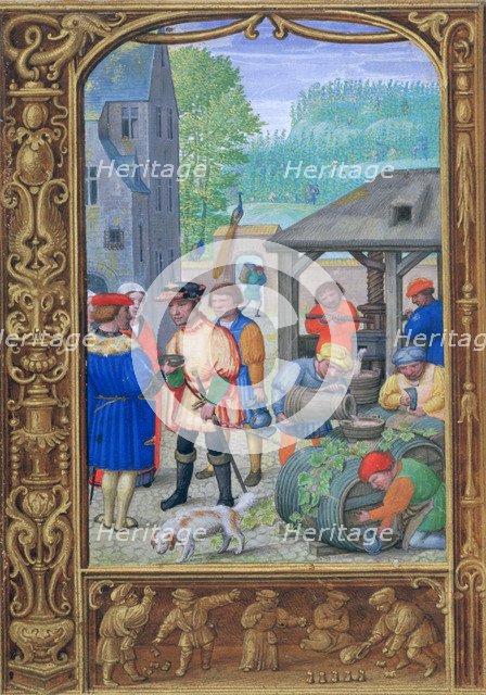 October, wine-making, early 16th century. Artist: Unknown