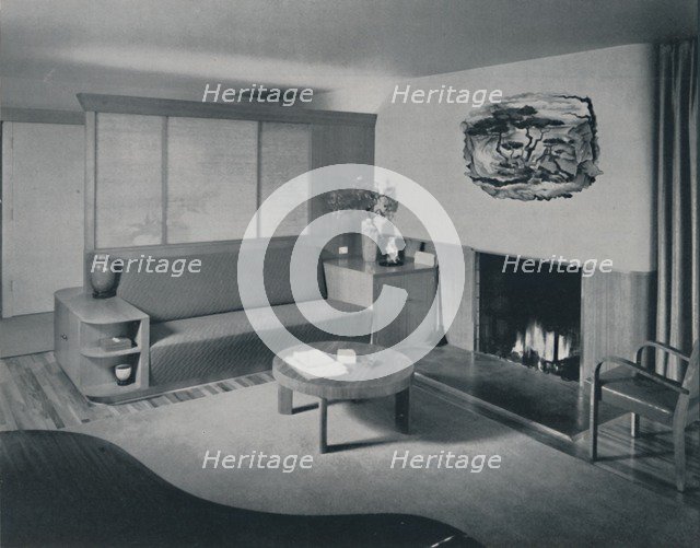 'House at Pomona, California - the living room from the other side of the partition', 1942. Artist: Unknown.