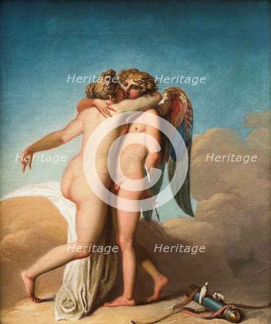 Cupid and Psyche embrace each other.