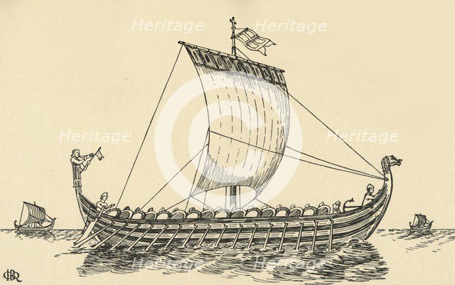 'The Norman Ship (based on the Bayeux Tapestry)', (1931). Artist: Charles Henry Bourne Quennell.