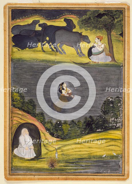 Sohni Swims to Meet Her Lover Mahinwal, c1780. Creator: Faqirullah Khan.