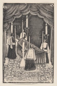 A group of holy men holding candles around a bier with a prelate, ca. 1880-1910., ca. 1880-1910. Creator: José Guadalupe Posada.