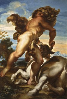 Heracles with the Cretan bull, c.1690. Creator: De Ferrari, Gregorio (1647-1726).