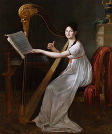 Portrait of Adèle Papin playing the harp, 1799. Creator: Guillon-Lethière, Guillaume (1760-1832).