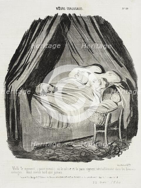 Voilà le moment (passé minuit) où le calme et la paix règnent.., 1840. Creator: Honore Daumier.