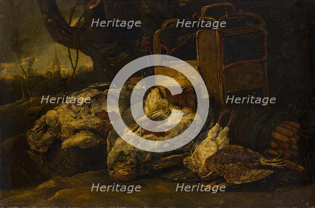 Still Life with Dead Birds, Cage and Net, c1630-1660. Creator: Jan Fyt.