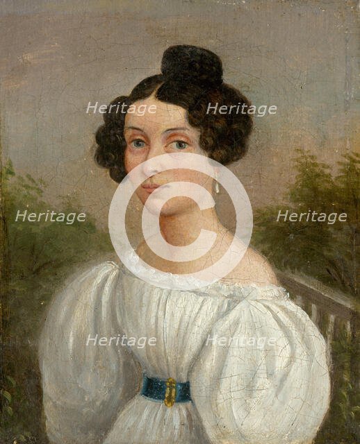 Portrait of a Young Woman in a White Dress, 1830-1840. Creators: Unknown, Jozef Czauczik.
