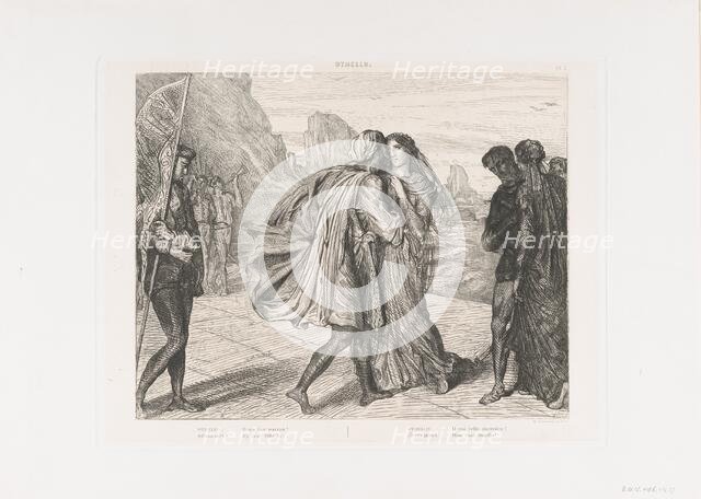 O my fair warrior!: plate 5 from Othello (Act 2, Scene 1), etched 1844, reprinted 1900. Creator: Theodore Chasseriau.
