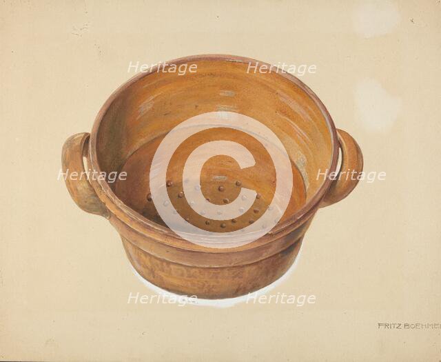 Zoar Colander, c. 1937. Creator: Fritz Boehmer.