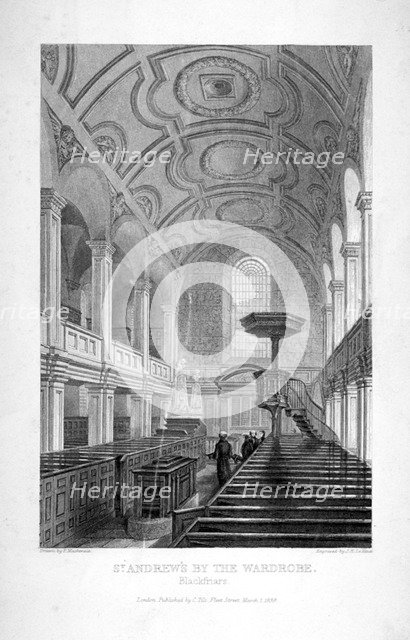 St Andrew by the Wardrobe, City of London, 1839.     Artist: John Le Keux