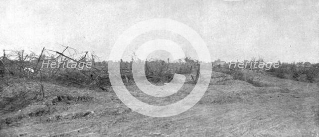 'Le depart de l'attaque; en terrain reconquis: les defenses allemandes bouleversees..., 1916 (1924) Creator: Unknown.