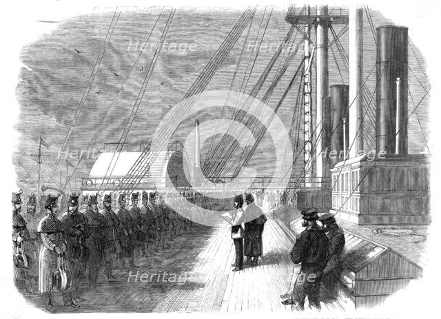 Calling the roll on board the Great Eastern shortly before her departure from the Mersey..., 1861. Creator: Unknown.