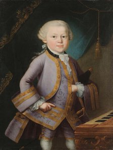 Wolfgang Amadeus Mozart in a gala dress, 1763. Creator: Lorenzoni, Pietro Antonio (1721-1782).