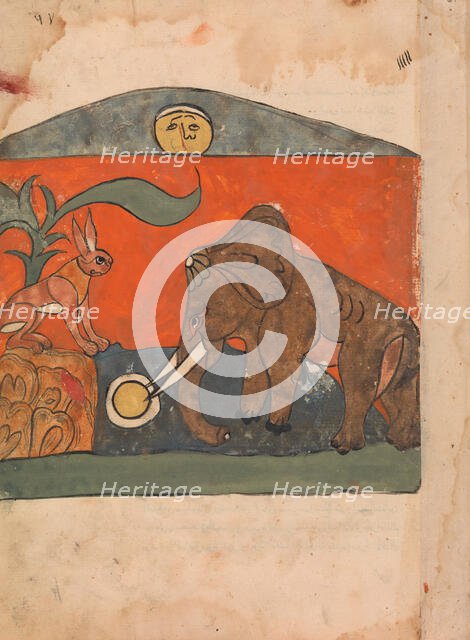 The Clever Hare with the King of the Elephants at the Spring of the Moon..., 18th century. Creator: Unknown.