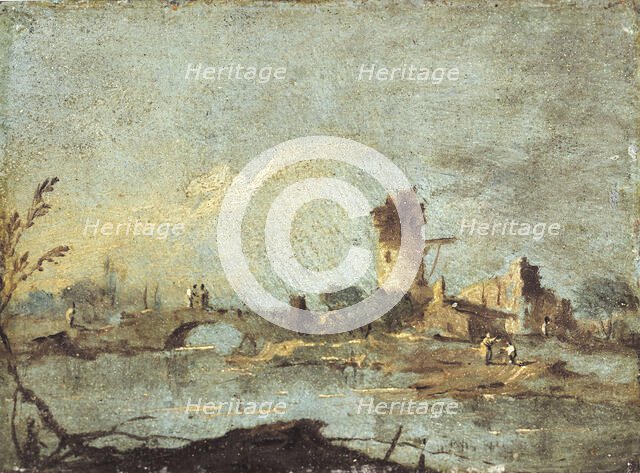 Rustic caprice, with ruined bridge and tower. Creator: Francesco Guardi.