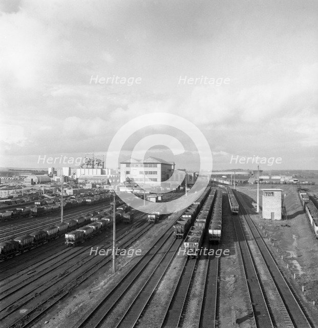 Overview of the rail yard at Lynemouth Colliery, Northumberland, 1963.  Artist: Michael Walters